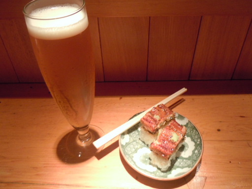 ビールとうなぎ寿司