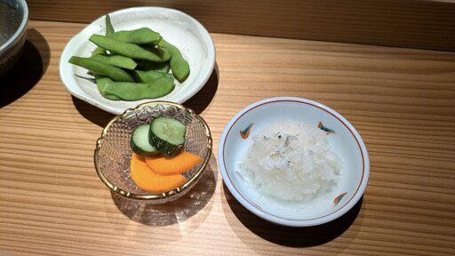 しらすおろし、ぬか漬け、枝豆
