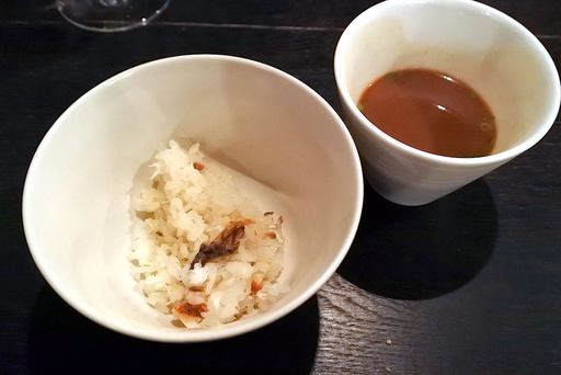 せりの入った赤だし 七草のせり、明石の鯛めし