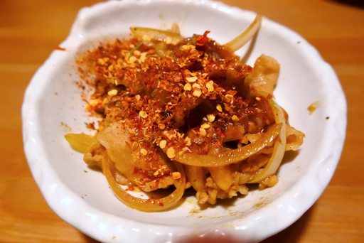 肉丼アタマ唐辛子和え